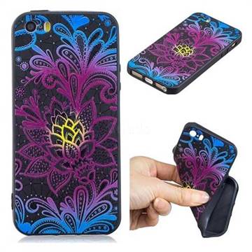 Colorful Lace 3D Embossed Relief Black TPU Cell Phone Back Cover for iPhone SE 5s 5