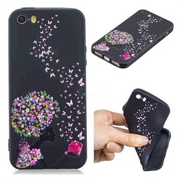 Corolla Girl 3D Embossed Relief Black TPU Cell Phone Back Cover for iPhone SE 5s 5