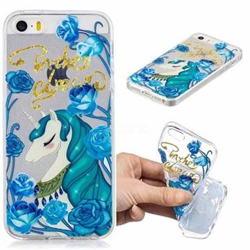 Blue Flower Unicorn Clear Varnish Soft Phone Back Cover for iPhone SE 5s 5