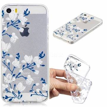 Magnolia Flower Clear Varnish Soft Phone Back Cover for iPhone SE 5s 5