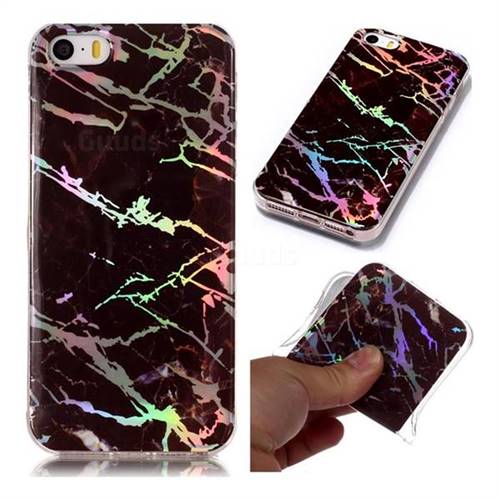Black Brown Marble Pattern Bright Color Laser Soft TPU Case for iPhone SE 5s 5