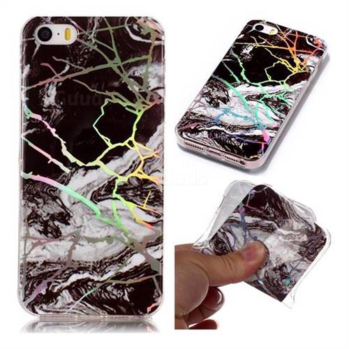 White Black Marble Pattern Bright Color Laser Soft TPU Case for iPhone SE 5s 5