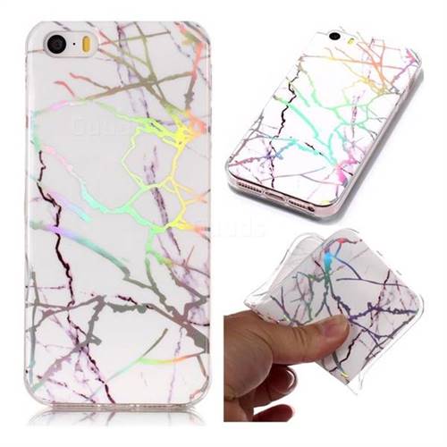 Color White Marble Pattern Bright Color Laser Soft TPU Case for iPhone SE 5s 5