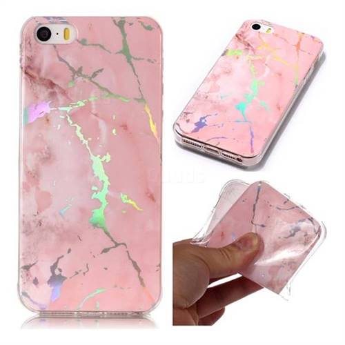 Powder Pink Marble Pattern Bright Color Laser Soft TPU Case for iPhone SE 5s 5