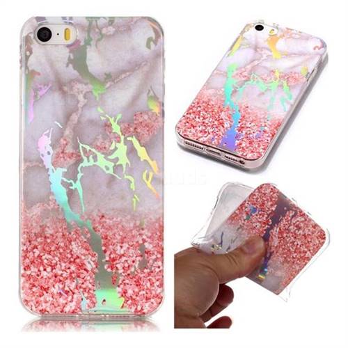 Powder Sandstone Marble Pattern Bright Color Laser Soft TPU Case for iPhone SE 5s 5