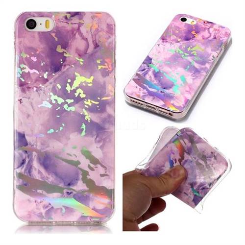 Purple Marble Pattern Bright Color Laser Soft TPU Case for iPhone SE 5s 5