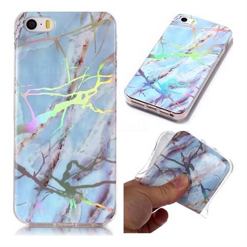 Light Blue Marble Pattern Bright Color Laser Soft TPU Case for iPhone SE 5s 5