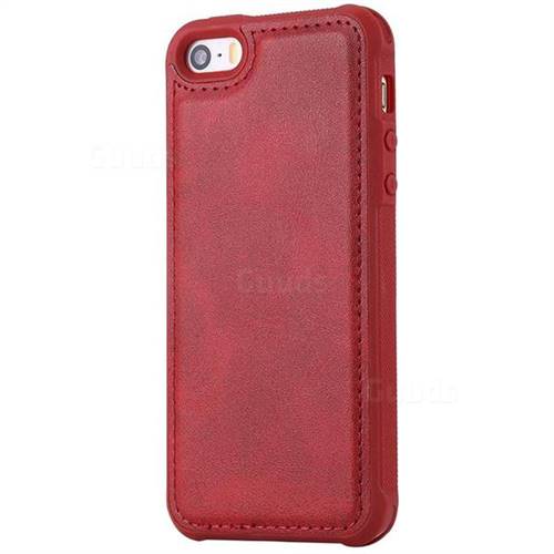 Luxury Shatter-resistant Leather Coated Phone Back Cover for iPhone SE 5s 5 - Red