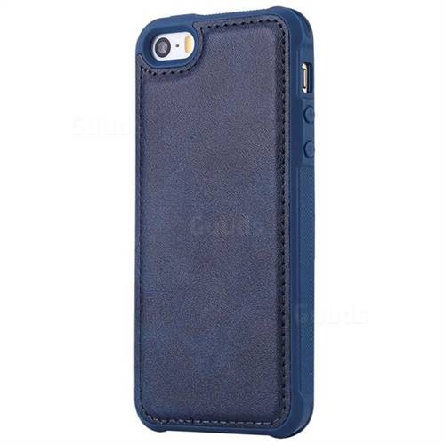 Luxury Shatter-resistant Leather Coated Phone Back Cover for iPhone SE 5s 5 - Blue