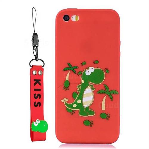 Red Dinosaur Soft Kiss Candy Hand Strap Silicone Case for iPhone SE 5s 5