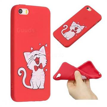 Happy Bow Cat Anti-fall Frosted Relief Soft TPU Back Cover for iPhone SE 5s 5