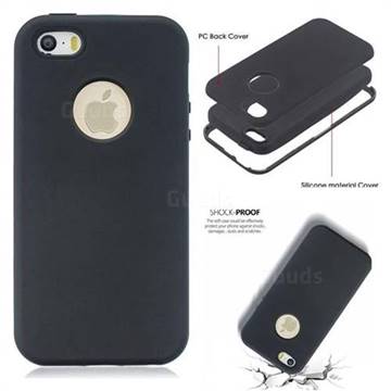 Matte PC + Silicone Shockproof Phone Back Cover Case for iPhone SE 5s 5 - Black