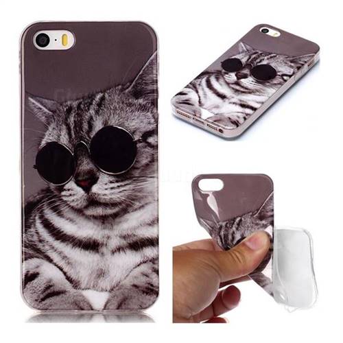 Kitten with Sunglasses Soft TPU Cell Phone Back Cover for iPhone SE 5s 5