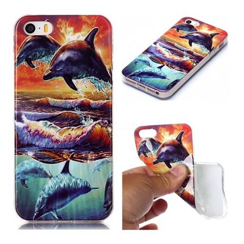Flying Dolphin Soft TPU Cell Phone Back Cover for iPhone SE 5s 5