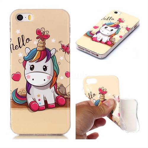 Hello Unicorn Soft TPU Cell Phone Back Cover for iPhone SE 5s 5