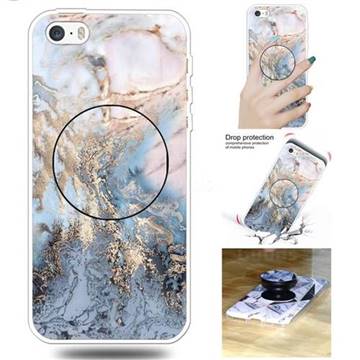 Golden Gray Marble Pop Stand Holder Varnish Phone Cover for iPhone SE 5s 5