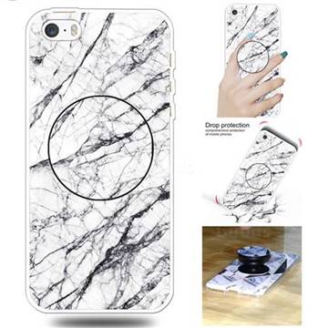 White Marble Pop Stand Holder Varnish Phone Cover for iPhone SE 5s 5