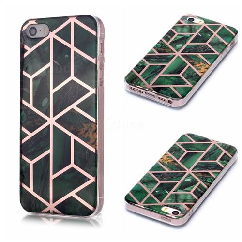 Green Rhombus Galvanized Rose Gold Marble Phone Back Cover for iPhone SE 5s 5