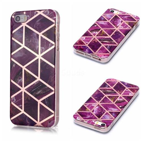 Purple Rhombus Galvanized Rose Gold Marble Phone Back Cover for iPhone SE 5s 5