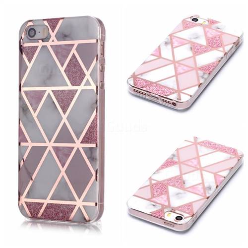 Pink Rhombus Galvanized Rose Gold Marble Phone Back Cover for iPhone SE 5s 5