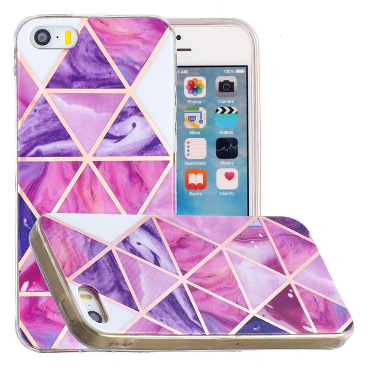 Purple Dream Triangle Painted Marble Electroplating Protective Case for iPhone SE 5s 5