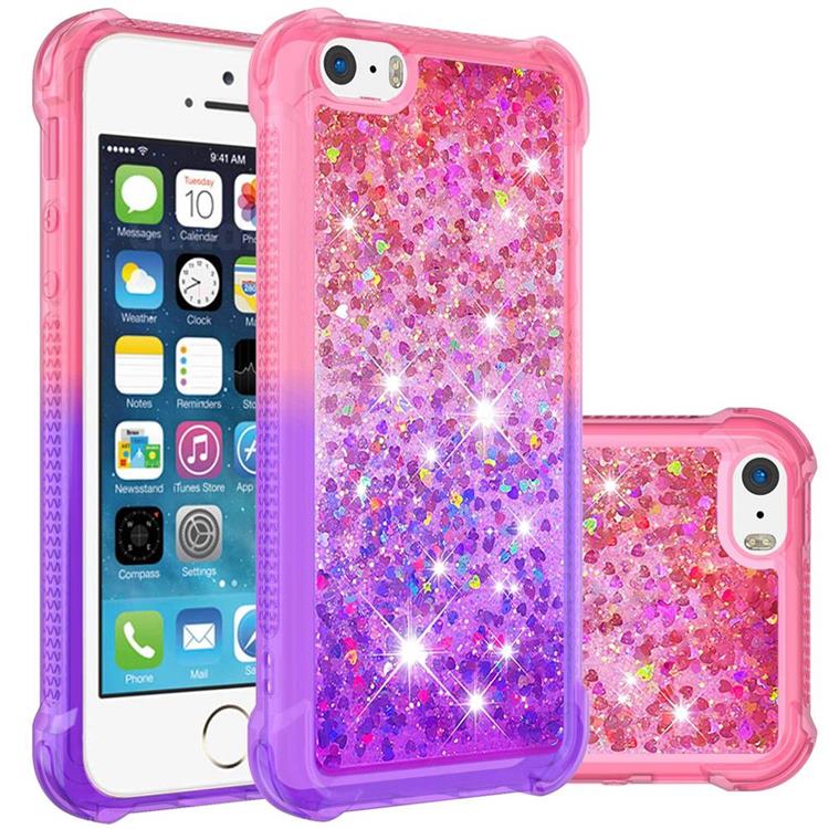 Rainbow Gradient Liquid Glitter Quicksand Sequins Phone Case for iPhone SE 5s 5 - Pink Purple