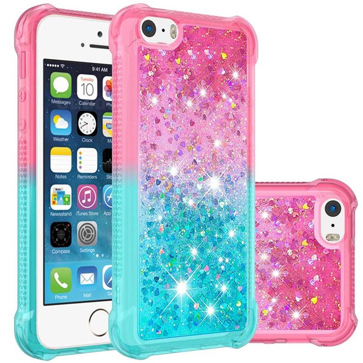 Rainbow Gradient Liquid Glitter Quicksand Sequins Phone Case for iPhone SE 5s 5 - Pink Blue