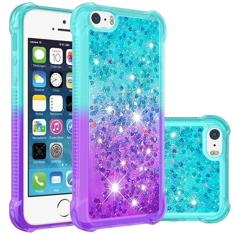 Rainbow Gradient Liquid Glitter Quicksand Sequins Phone Case for iPhone SE 5s 5 - Blue Purple