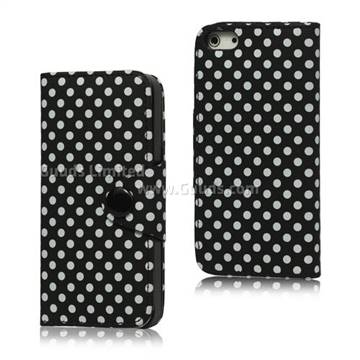 Polka Dots Magnetic Leather Cover Case For Iphone 5 Black White Dots