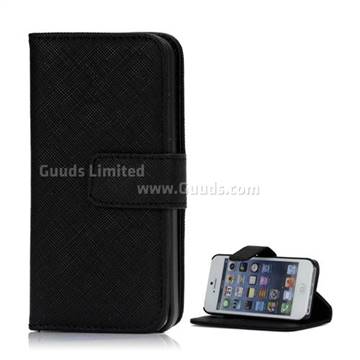Corss Pattern Leather Case for iPhone 5s / iPhone 5 with Stand Function and Card Slot - Black