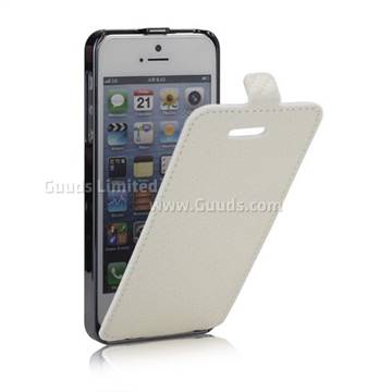 Slim Straw Mat Pattern Detachable Leather Flip Case for iPhone 5s / iPhone 5 - White