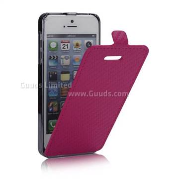 Slim Straw Mat Pattern Detachable Leather Flip Case for iPhone 5s / iPhone 5 - Rose