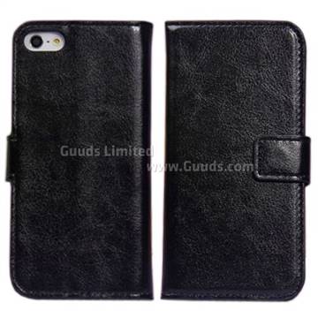 For Apple iPhone 5s / iPhone 5 Crazy Horse PU Leather Case with Built-in Stand and Card Slots - Black