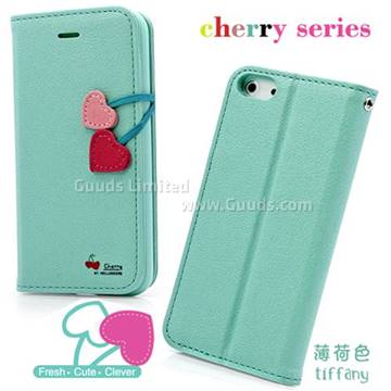 DER HelloDeere Cherry Series Leather Case for iPhone 5s / iPhone 5 - Tiffany