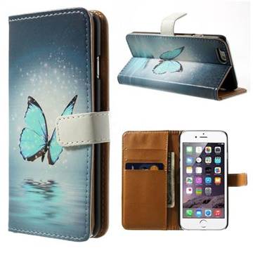 Sea Blue Butterfly Leather Wallet Case for iPhone 5s / iPhone 5