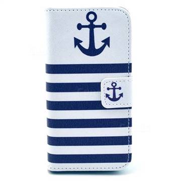 Navy Anchor Leather Wallet Case for iPhone SE 5s 5