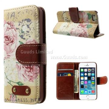 Cross Pattern Blooming Peony Leather Wallet Case for iPhone 5s / iPhone 5