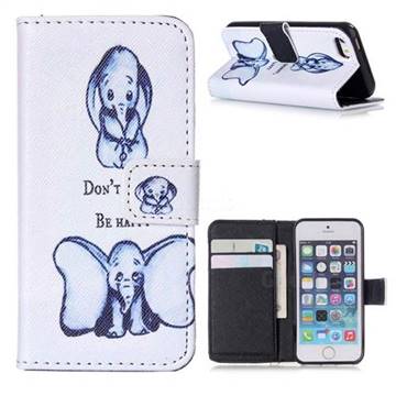 Be Happy Elephant Leather Wallet Case for iPhone SE 5s 5