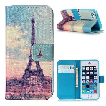 Vintage Eiffel Tower Leather Wallet Case for iPhone SE 5s 5
