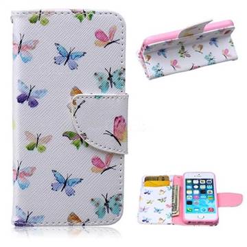 Colored Butterflies Leather Wallet Case for iPhone 5s / iPhone 5