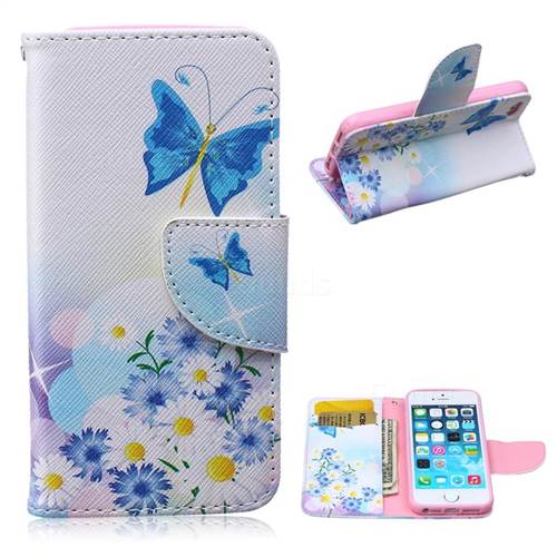 Butterflies Flowers Leather Wallet Case for iPhone 5s / iPhone 5