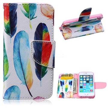 Colored Feather Leather Wallet Case for iPhone 5s / iPhone 5