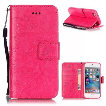 Embossing Butterfly Flower Leather Wallet Case for iPhone SE / iPhone 5s / iPhone 5 - Rose