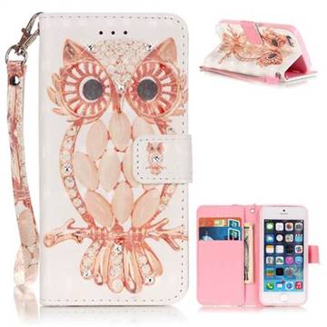 Shell Owl 3D Painted Leather Wallet Case for iPhone SE 5 5s