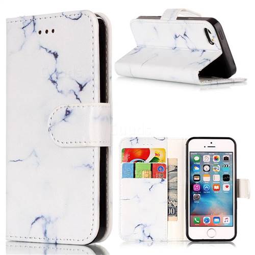Soft White Marble PU Leather Wallet Case for iPhone SE 5s 5