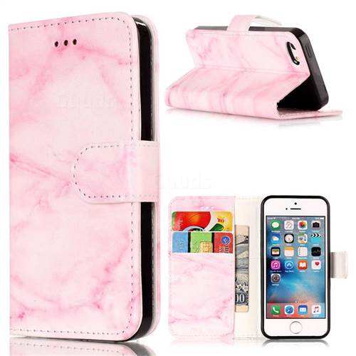 Pink Marble PU Leather Wallet Case for iPhone SE 5s 5