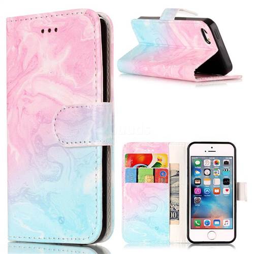 Pink Green Marble PU Leather Wallet Case for iPhone SE 5s 5