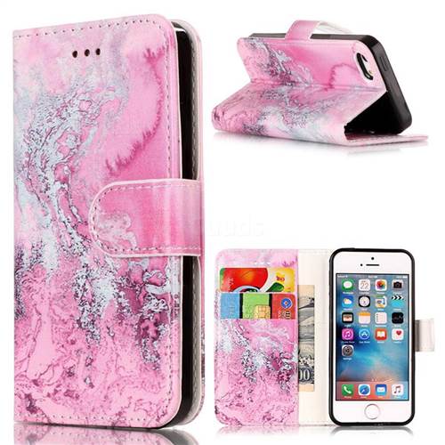 Pink Seawater PU Leather Wallet Case for iPhone SE 5s 5