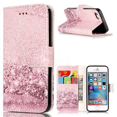 Glittering Rose Gold PU Leather Wallet Case for iPhone SE 5s 5