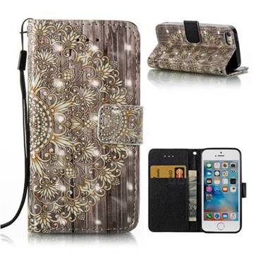 Golden Flower 3D Painted Leather Wallet Case for iPhone SE 5s 5